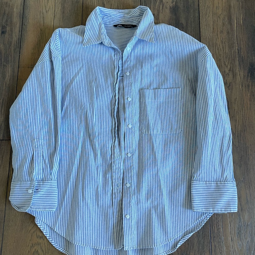 Blue Striped Button Down Collared Shirt